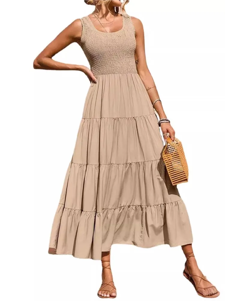 Letnia sukienka Maxi New Fashion O Neck Sleeveless Elegant Office Holiday Beach Party Dresses Robe Femme Women Clothes