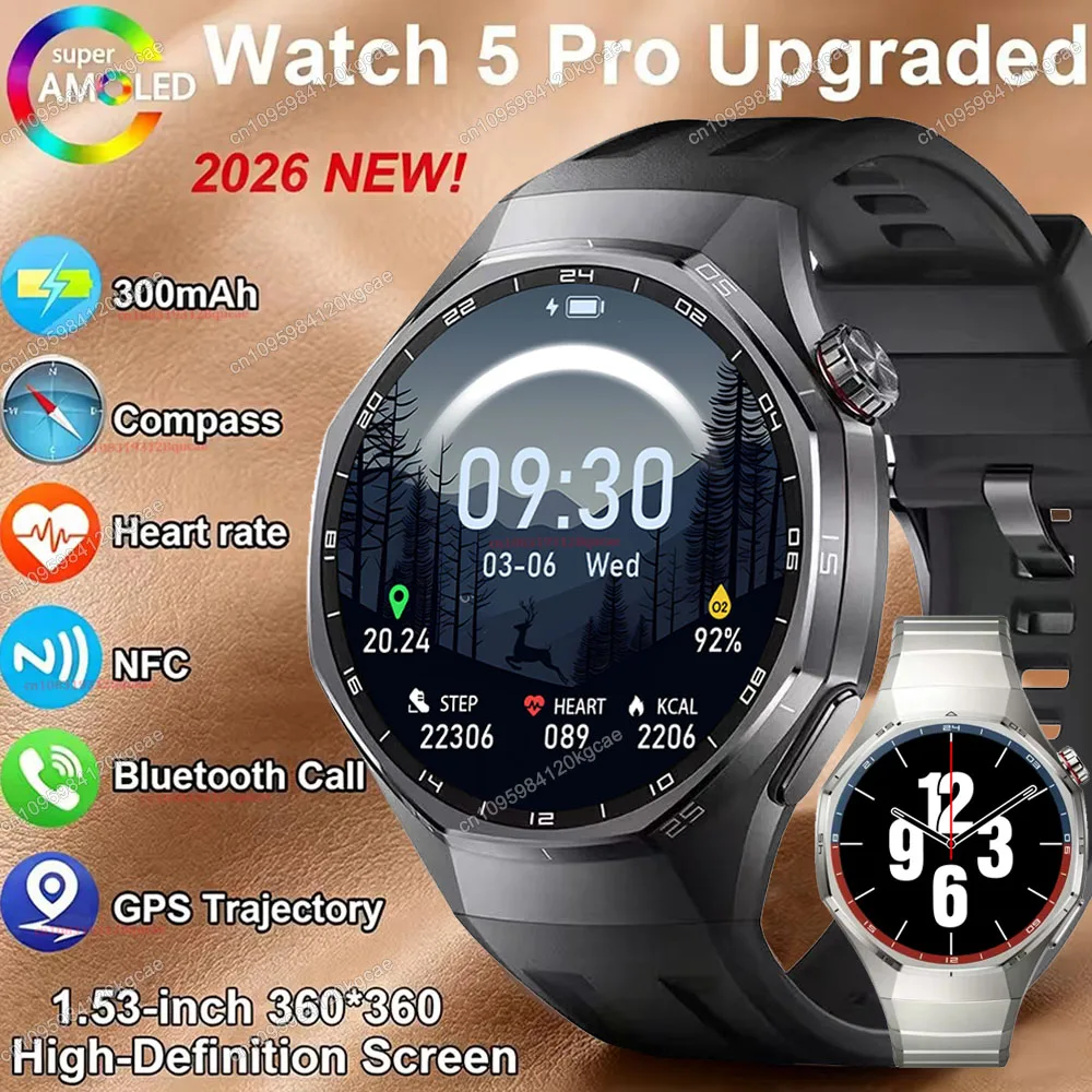 Watch 5 PRO Smart Watch Men Watch 5 AMOLED HD Screen Bluetooth Calls GPS Trajectory NFC Heart Rate Compass SmartWatches New Ht30