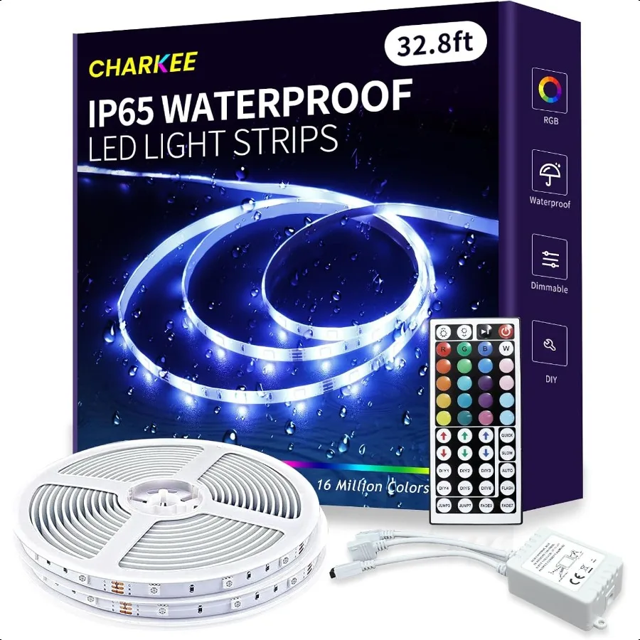 

LED Strip Lights Waterproof 32.8ft 16.4ftx2 300 LEDs RGB Color Changing Light Strips with Remote Control 12V Low Voltage IP65 f