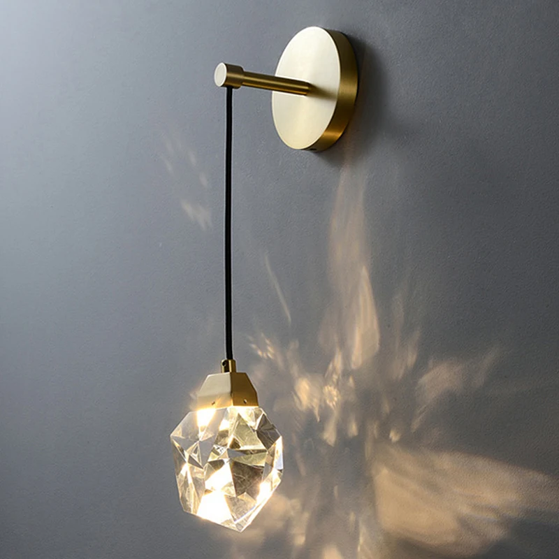 Light Luxury Crystal Copper Wall Lamp Living Room Aisle Modern Background Hanging Line Lamp Bedroom Bedside Pendant Lighting