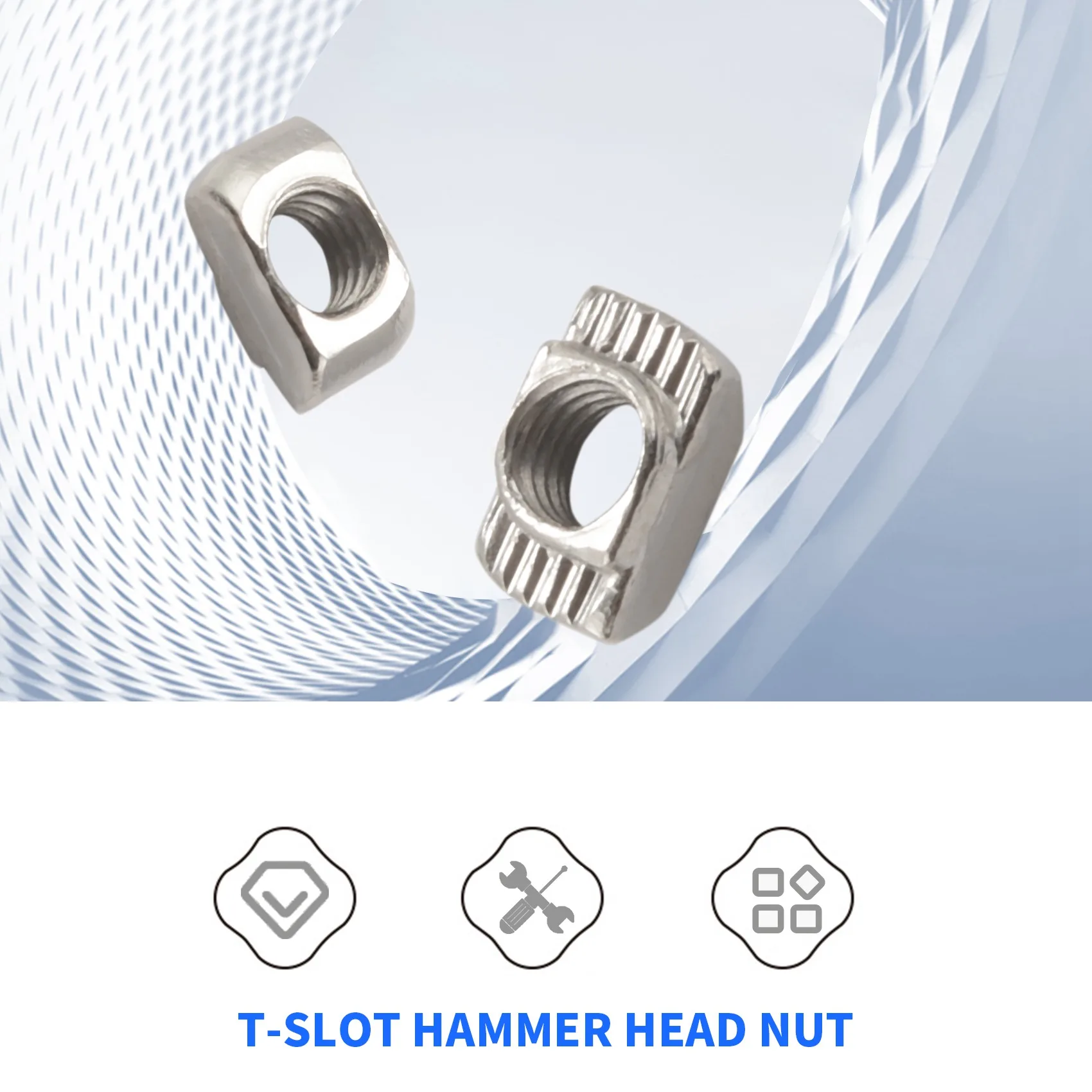 【المفضل لدى المتسوق】50 قطعة M5 T-Slot Hammer Head Nut 2020 Series فتحة بثق من الألومنيوم المعيار الأوروبي (M5 X 10 X 6M)