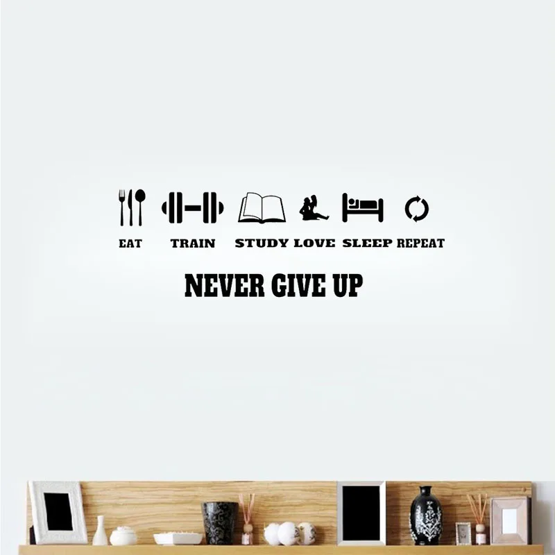 Motivation Wall Decal Never Give Up Workout Fitness Wall Sticker Sport Home Decor Gym Decoration Wall Art Murals Poster