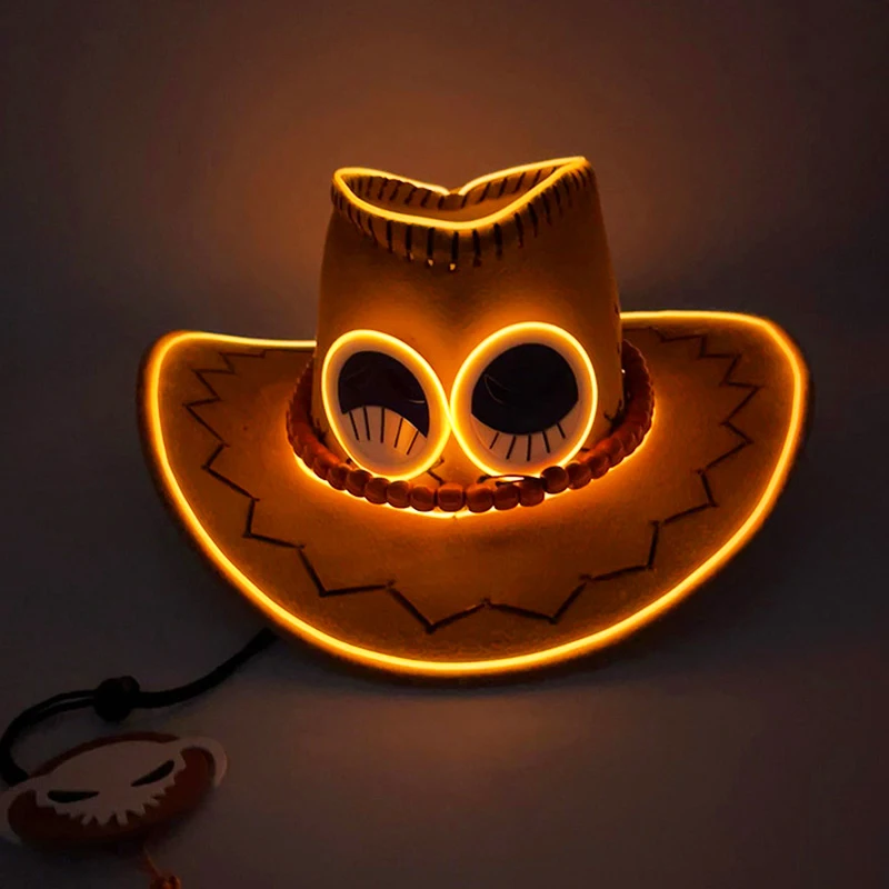 

LED Orange Cowboy Hat Holidays Concert Anime Themed Events Cosplay Decoration Props Cute Glowing Portgas D Ace Cap Cowgirl Hats