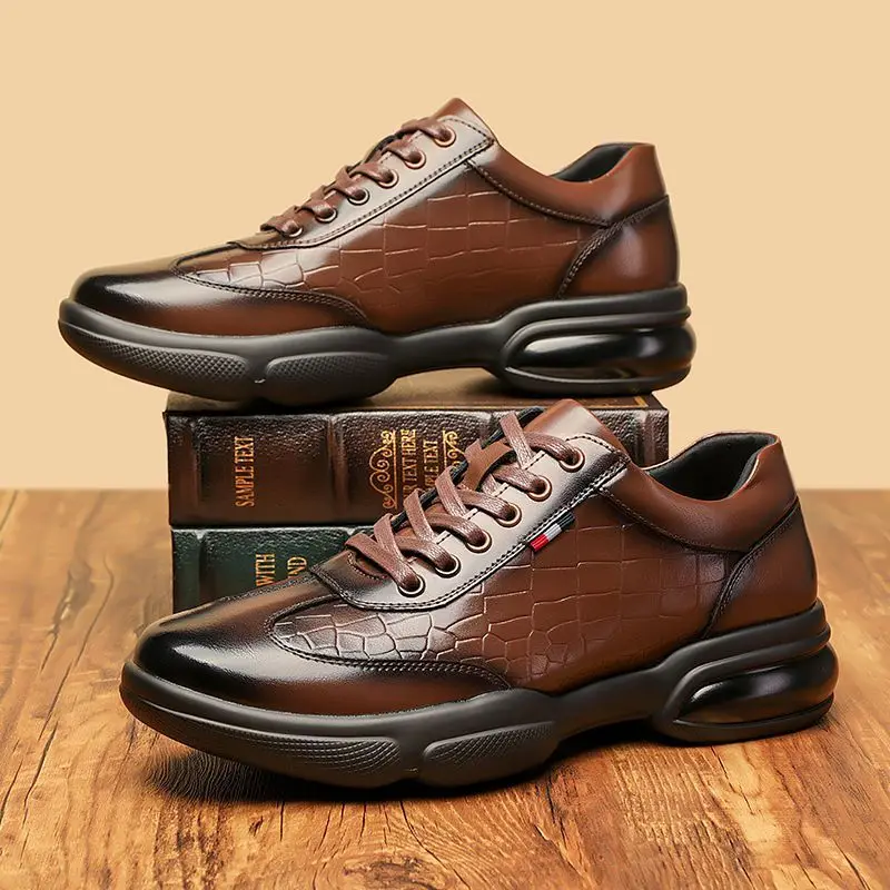 Leather Shoes Men Leisure Luxury Sneakers Walking Party Dating Business Formal Office Dress Elegant Brown Crocodile Pattern 2026
