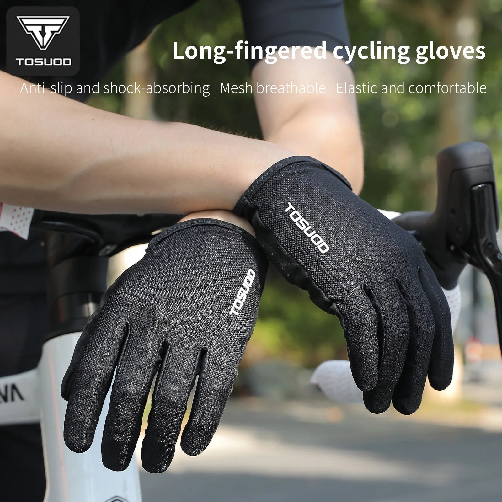 TOSUOD Fahrradhandschuhe, Vollfingerhandschuhe, atmungsaktiv, SBR, stoßdämpfend, rutschfest, hochelastisch, für Sport, Fitness, Training
