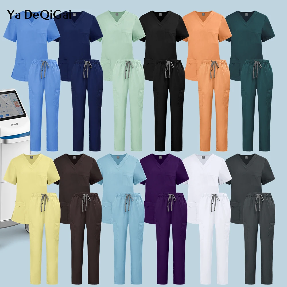 Multicolour Beauty Spa Salon Clothes Doctor Nursing Uniforms Medical Scrubs Set V-neck Tops Pants Clinical Nurse Surgery Uniform