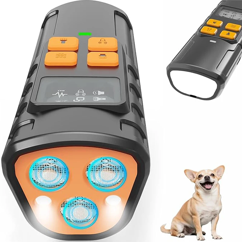 LCD Display Ultra Bright White Strobe LED High Power COB Lighting Triple Head Ultrasonic Sensor Output Cat   Dog Bark Deterrent