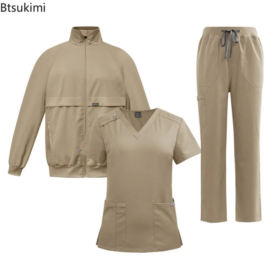Conjunto de Tres Piezas de Chaqueta de Manga Larga Suave para Primavera y Otoño para Hombre y Mujer, Uniforme Médico Clínico para Enfermeras, Hospitales, Farmacias, Dentistas