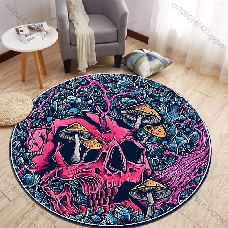 Fantasy Skull with Mushrooms Printed round carpet living room sofa table carpet large pet mat soft round carpet home decor