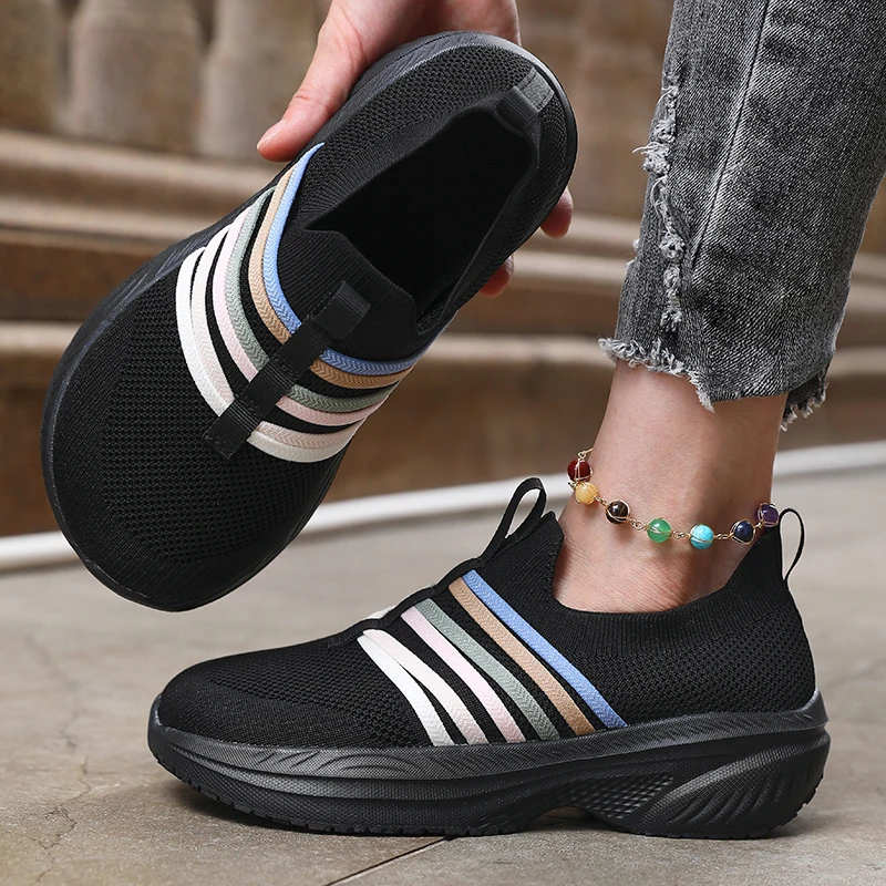 Trending Pastel Sock Sneakers for Women Wide Toe Breathable Mesh Slip on Platform Shoes Lightweight Cushion Walking Sneakers