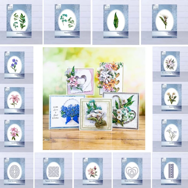 Troqueles de corte de Metal de hojas de lirio de corazón Gypsophila, bordes de flores, encaje Forgotten, sellos de álbum de recortes, decoración de diario, álbum en relieve