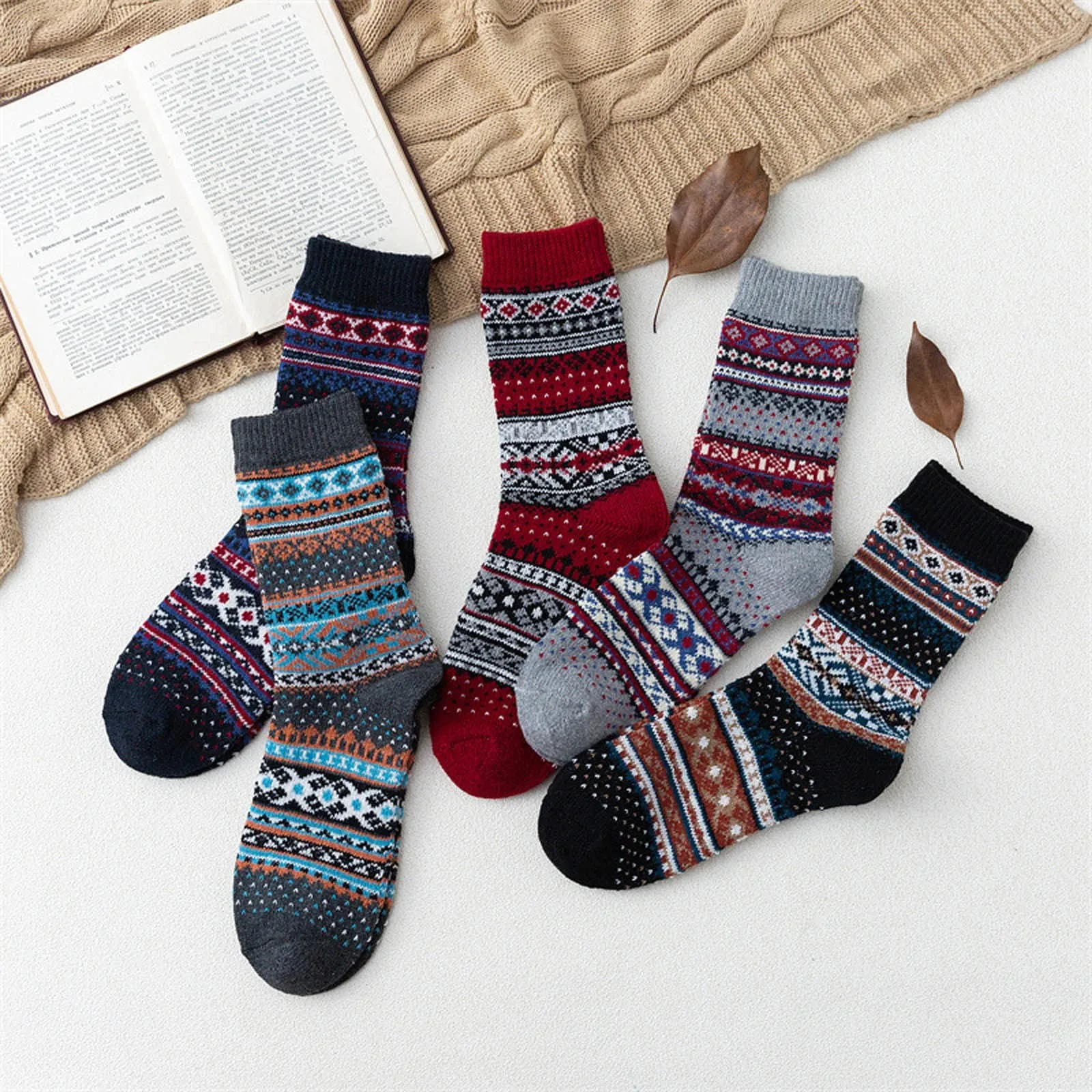 

Autumn Winter Warm Men'S Thicken Thermal Wool Socks Fashion Casual Harajuku Spanish Socks National Style Socks Gift Stockings