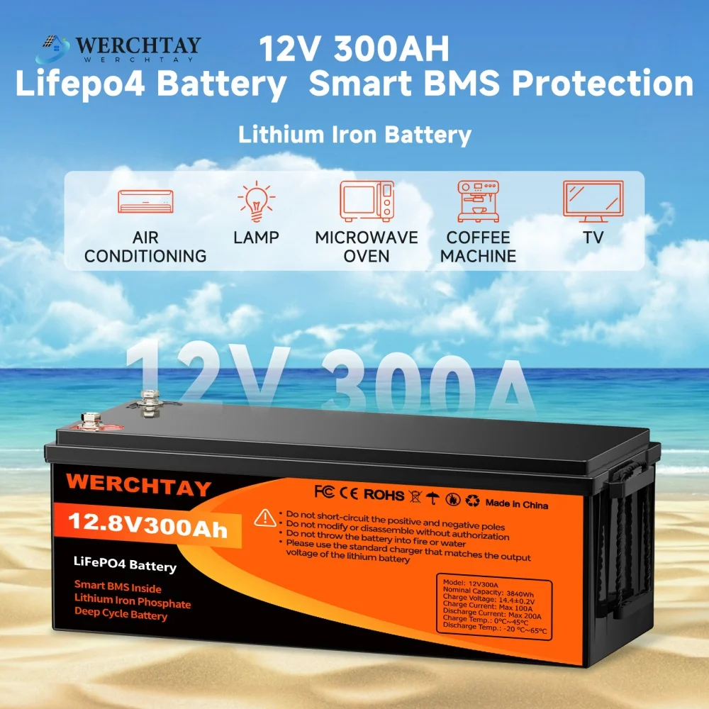 

WERCHTAY 12V 300Ah Lithium Iron Phosphate Battery with 300A Smart BMS 25000 Cycles for Solar Energy Storage System