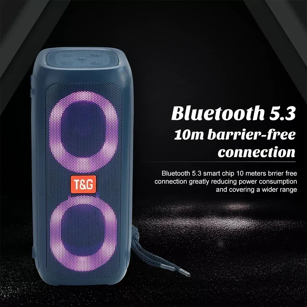 Imagem -02 - Alto-falante Bluetooth sem Fio Portátil Alto-falante Duplo Subwoofer com Suporte Rgb fm Cartão tf Disco Usb Tg333 ao ar Livre 5.3