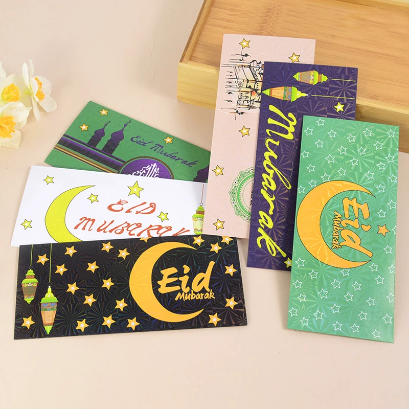 6 stks/partij Cash Enveloppen Eid Mubarak Ramadan Gift Groet Geld Cash Papier Pakket Rood Pakket Moslim Islamitische Festival Benodigdheden