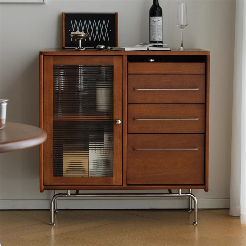 

Nordic solid wood dining side cabinet retro storage medieval sofa side tea