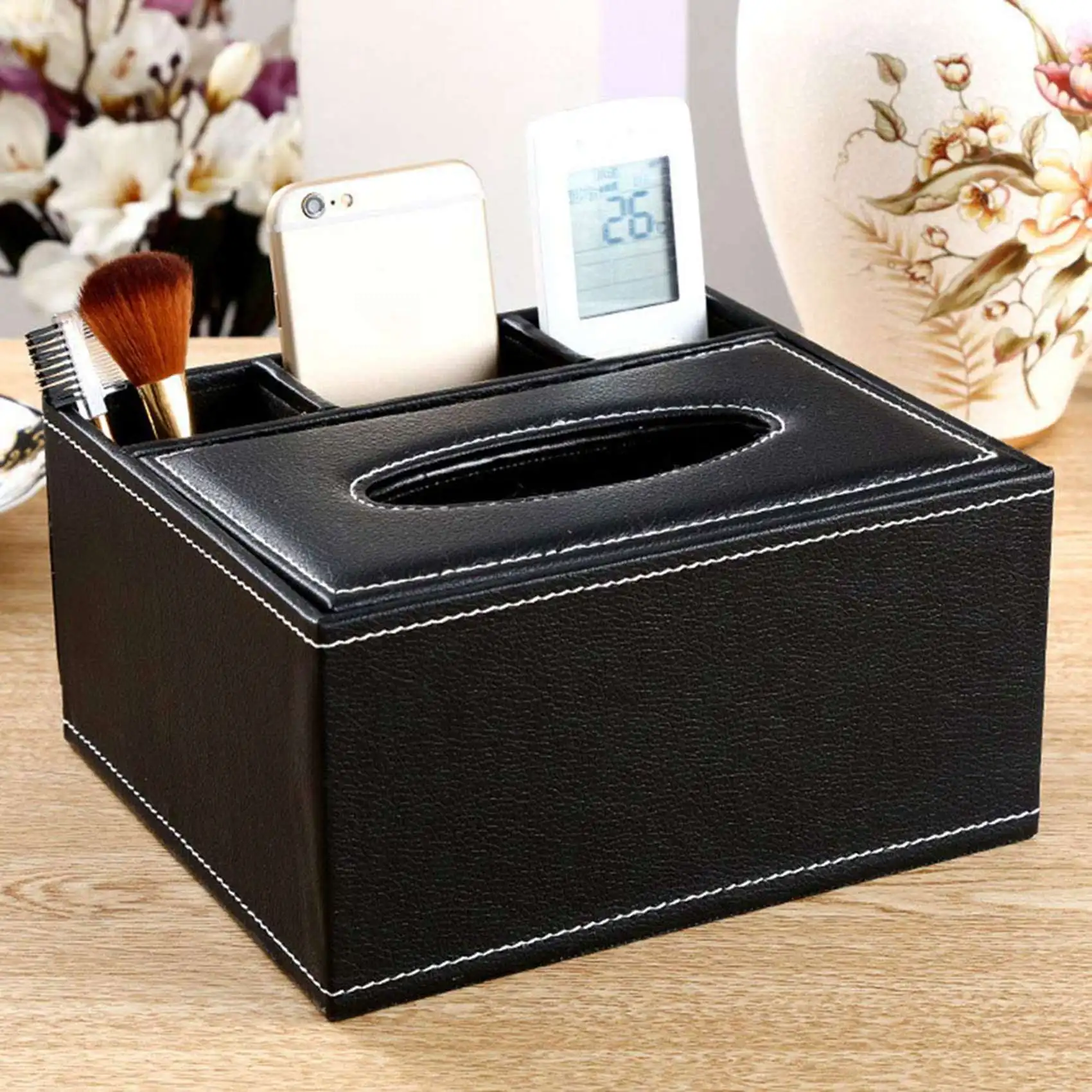 2x-porta-telecomando-in-pu-con-contenitore-per-fazzoletti-organizer-multifunzionale-da-scrivania-per-matite-e-forbici-nero-y18a