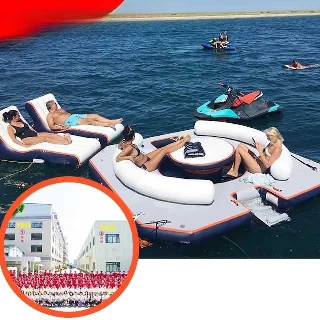 

Party Hard Inflatable Boat Platform Floating Pier and Water Rides Fishing