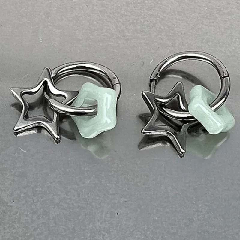 S3ef224e38790427cb6254063a0cdefcaj Star Earrings Fashionable Gothic Harajuku Retro Cute Stainless Steel Y2K Moon Imitation Jade Earrings Girls Aesthetic Jewelry Mallzona
