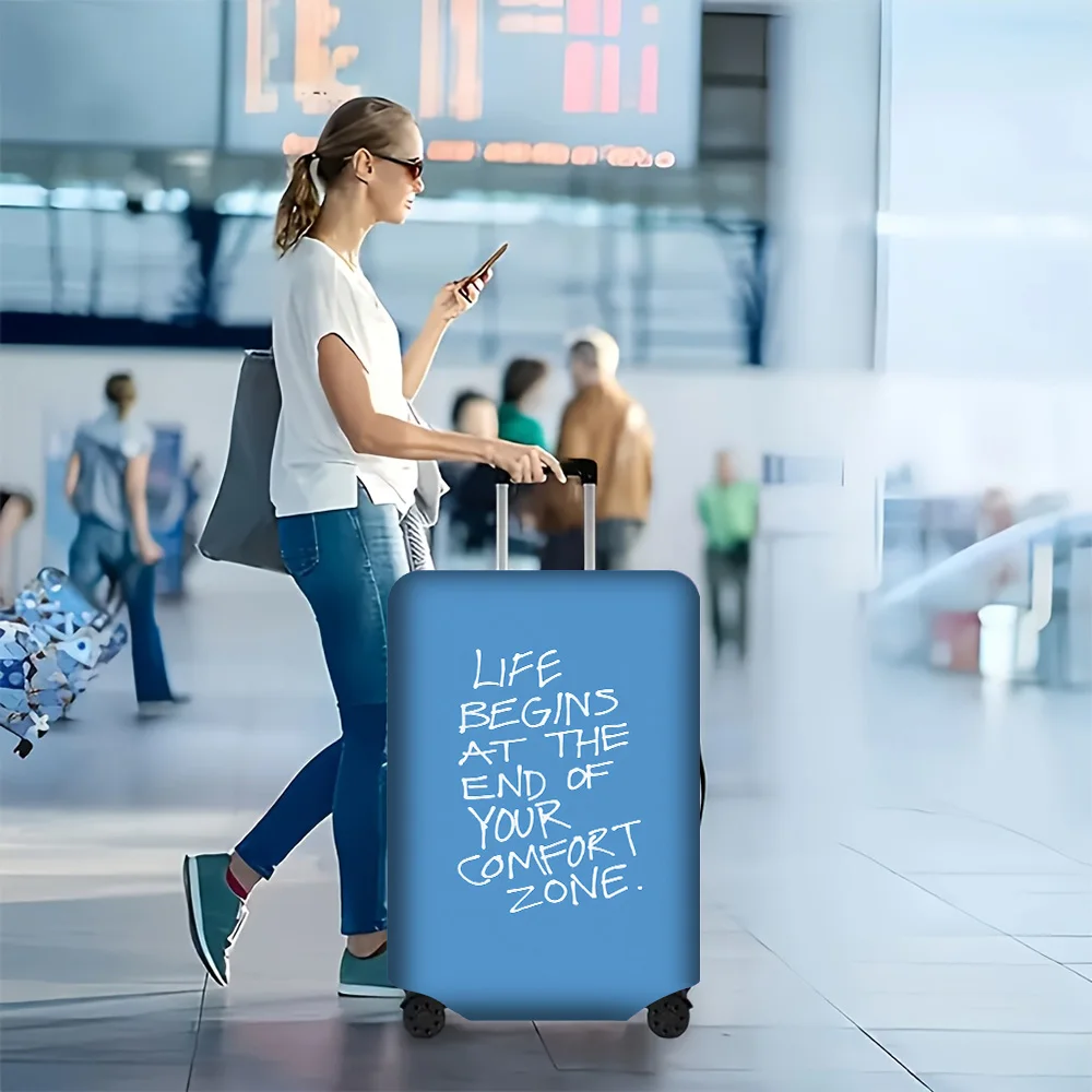 

1 PC solid blue brush-printed luggage cover for luggage sizes 18 – 32 inches; dustproof and elastic travel accessories to pro