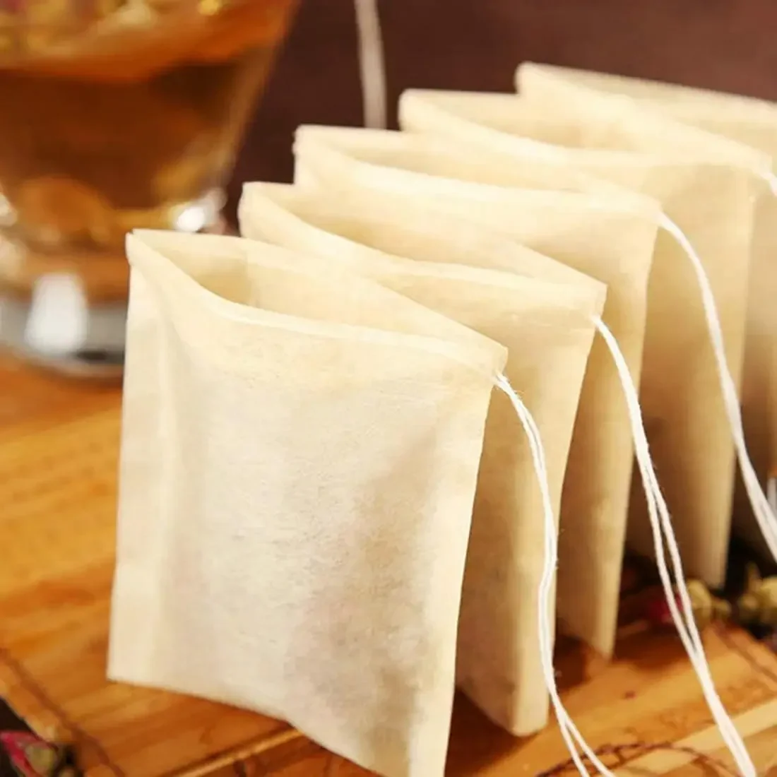 Natural Drawstring Tea Filter Bags Spice Coffee Loose Empty Filter Paper Bags with String Disposable Eco-Friendly Biodegradable