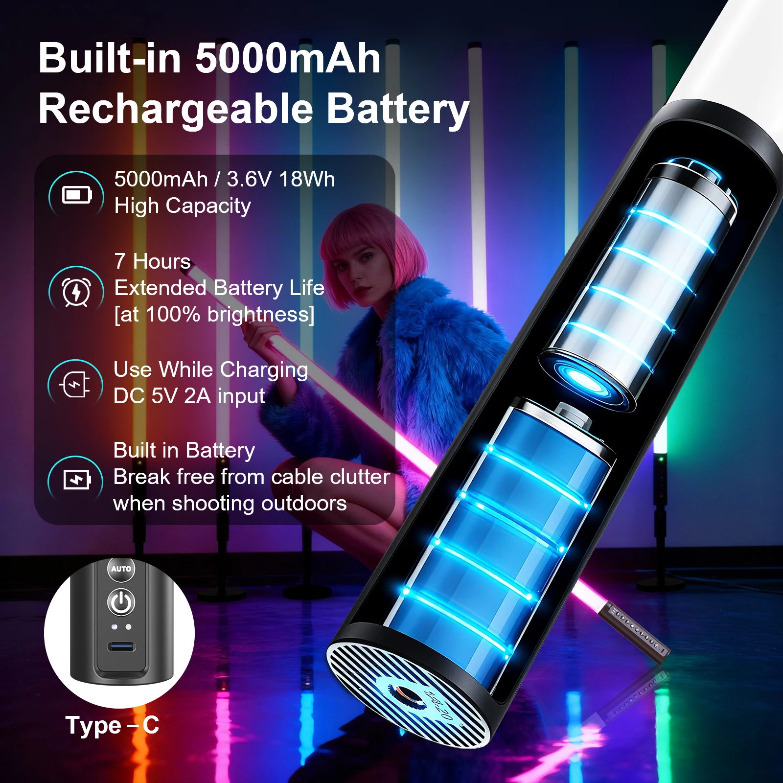 LUXCEO 4pcs 120cm RGB Atmosphere Lamp 5W Background light Sticks led Bars Wand Video Photography Decor Lighting for Home Party