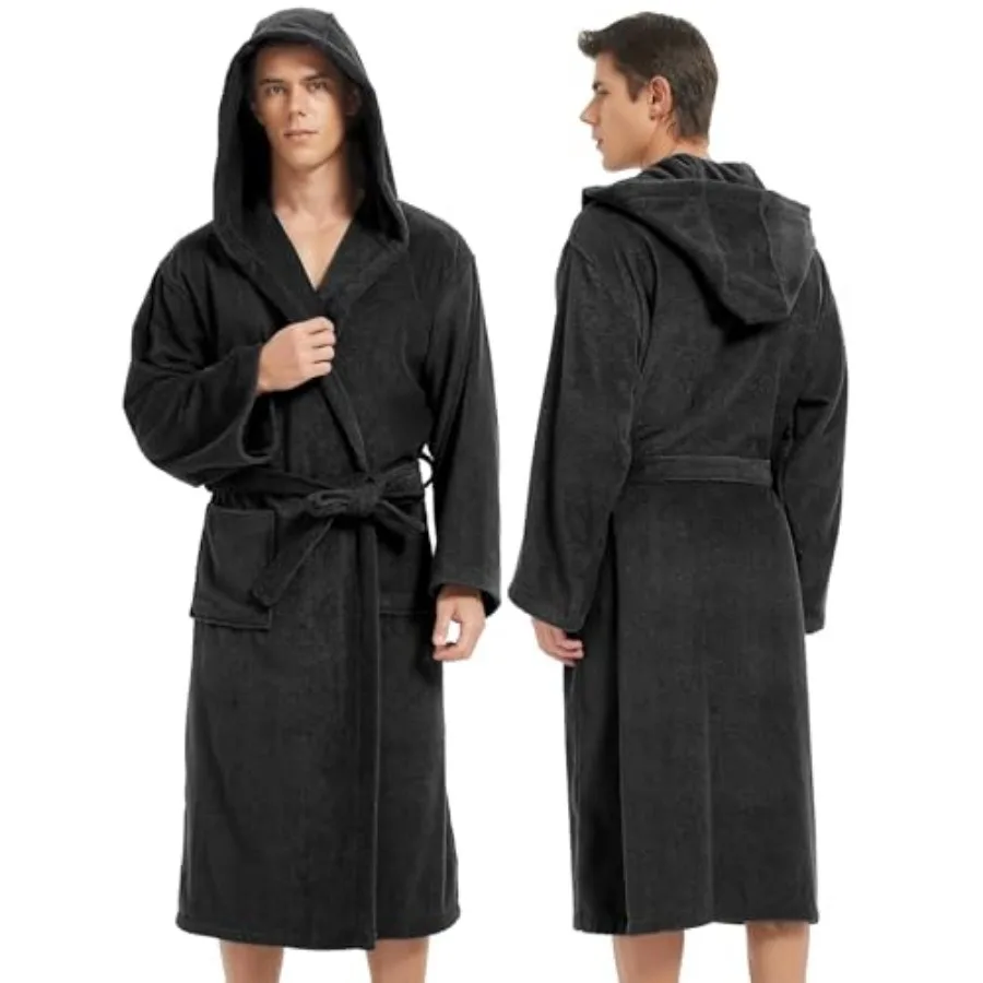 

Mens Robe with Hood-Classic Terry Cloth Bathrobe for Men, Soft Knee Length Bathrobes