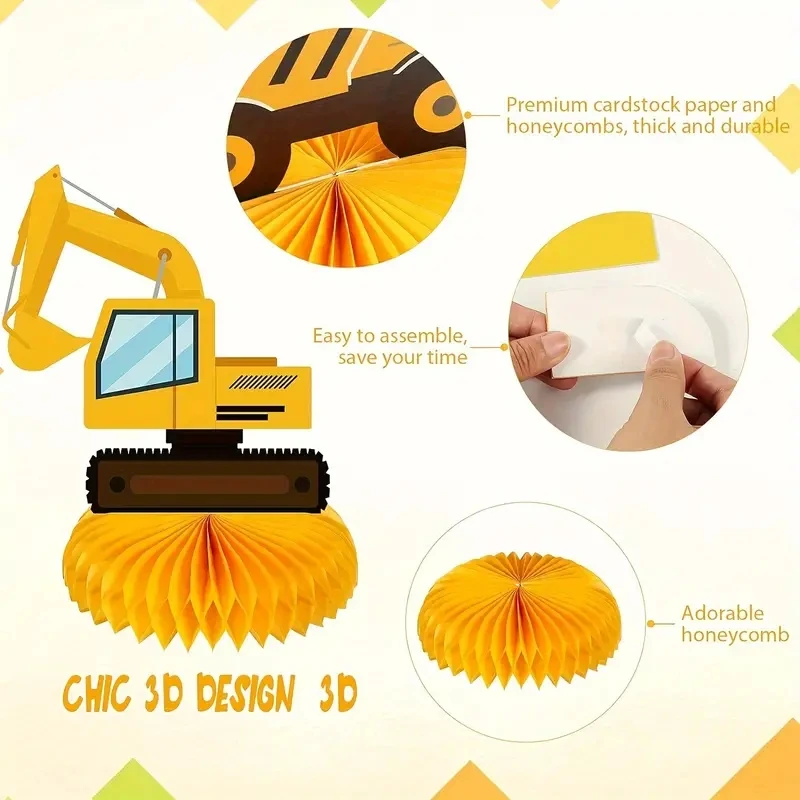 8pack engineering vehicle honeycomb ornament excavator birthday party decoration party honeycomb table paper honeycomb base
