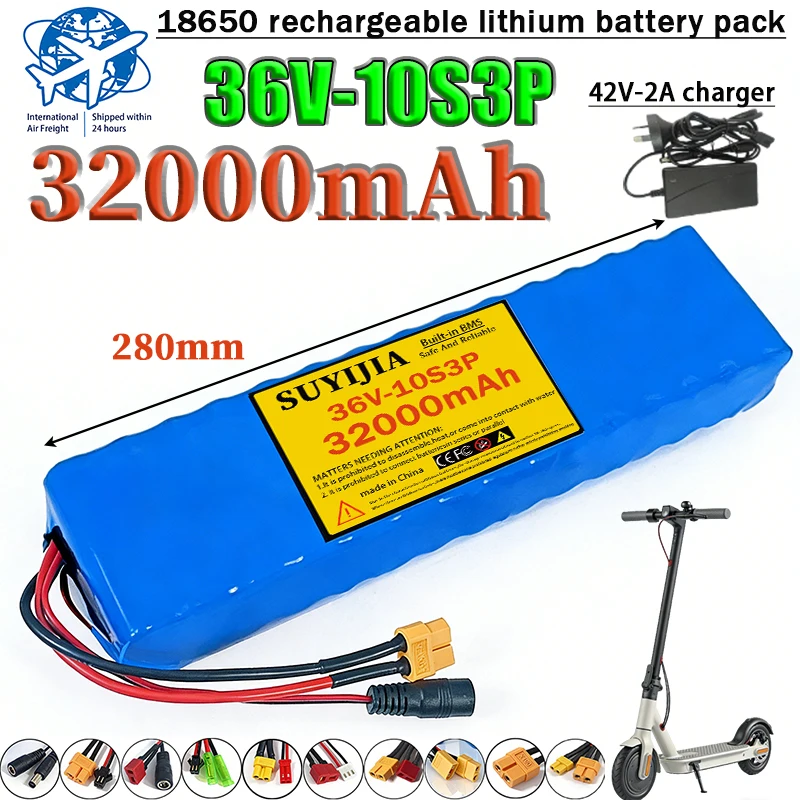 

36V battery pack 10S3P 32000mAh 18650 rechargeable lithium battery with built-in BMS protection plate suitable for scooters