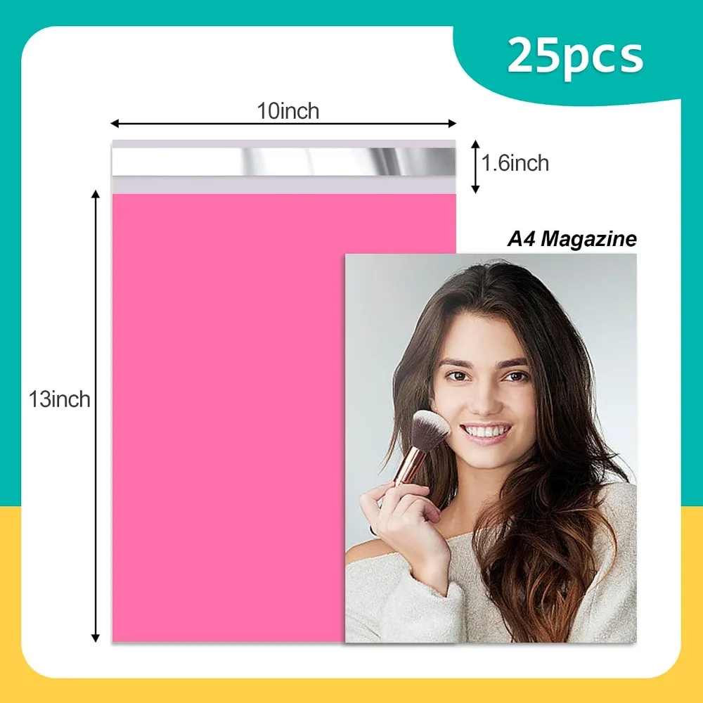 10x13 Pink Poly Mailers 25 Pcs - Waterproof, Tear-Resistant, Self-Sealing Shipping Envelopes for Small Business