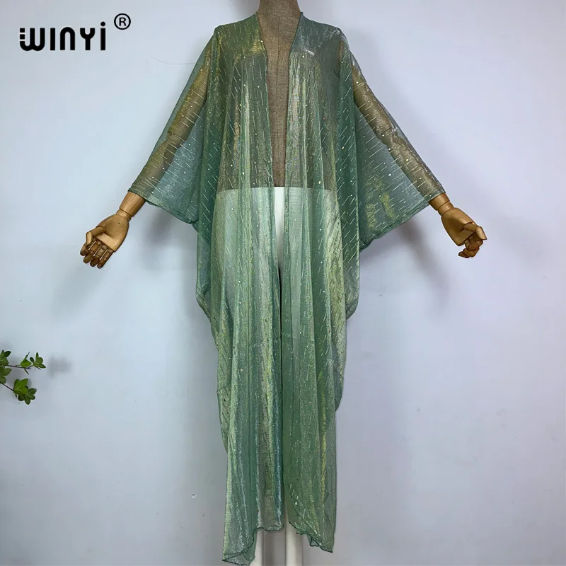 WINYI swimwear Sexy perspective gradient two-color beach coat Loose Dress Party vestido Maxi Holiday Swimming Cover ups Kimono