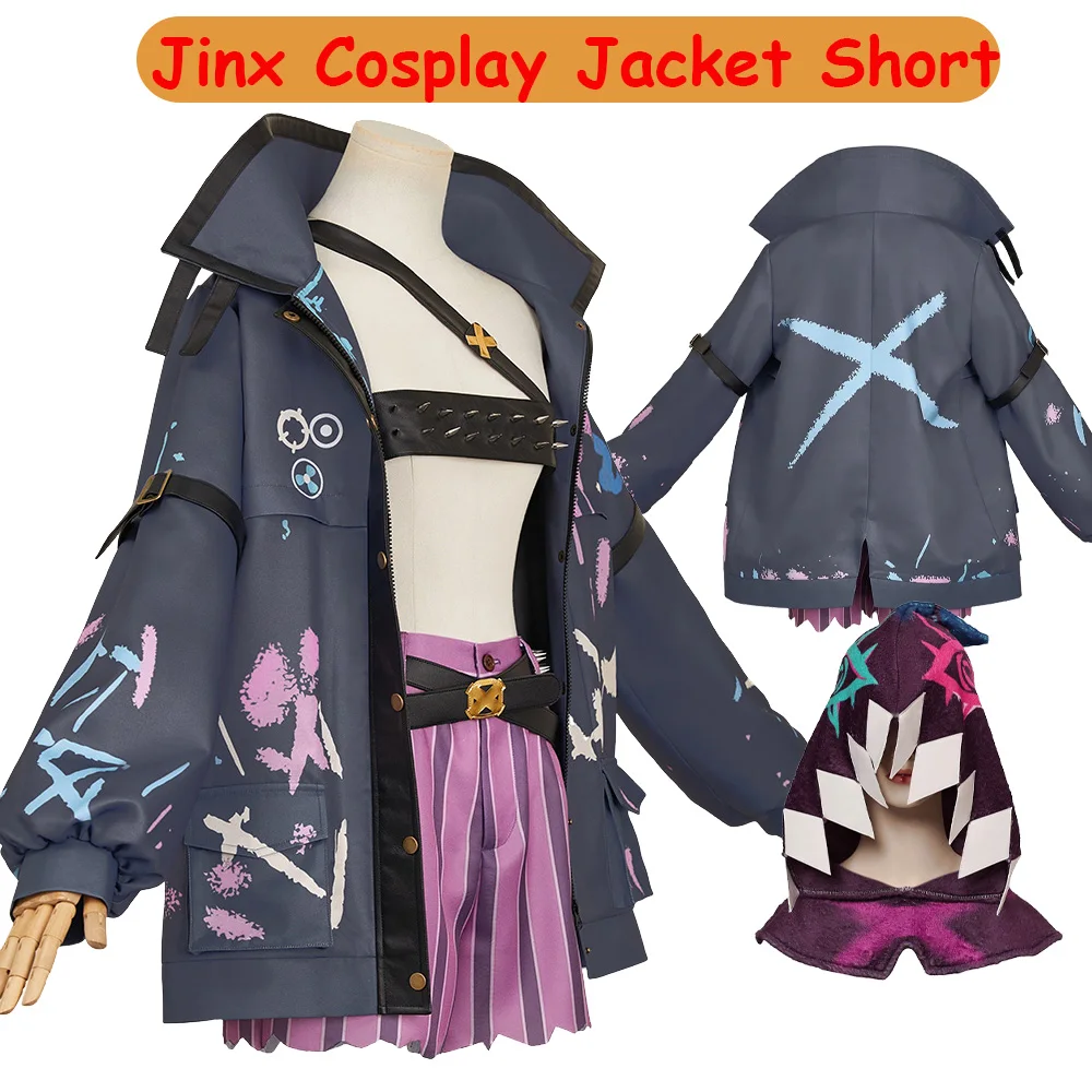 

Women Jinx Arcane Cosplay Jacket Hat Coat Costume Shorts Belt Game LOL Roleplay Clothing Outfits Halloween Carnival Party Suit