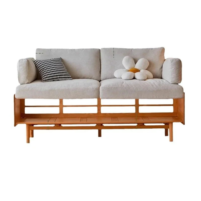

Nordic solid wood cherry wood sofa, simple and modern solid wood living room small apartment single fabric