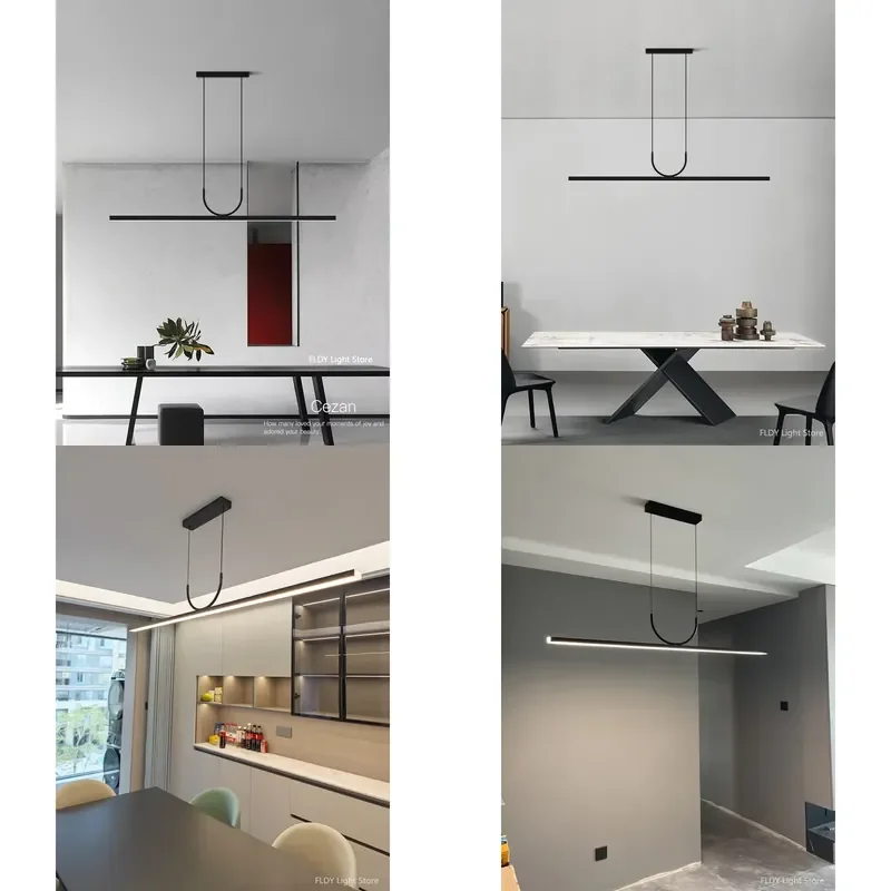 Restaurant chandelier simple modern Nordic room office bar one word long strip led lamp dining table lamps