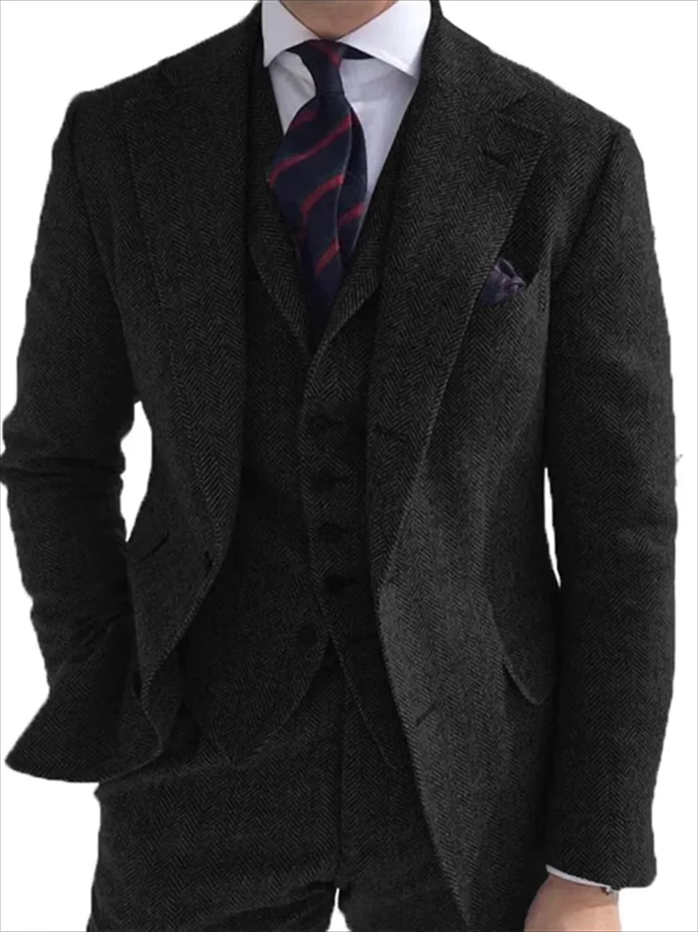 

"Custom 3-Piece Men's Suit | Green Wool Tweed Herringbone | Retro Business Wedding Tuxedo | Blazer, Pants & Vest Set | Tailored