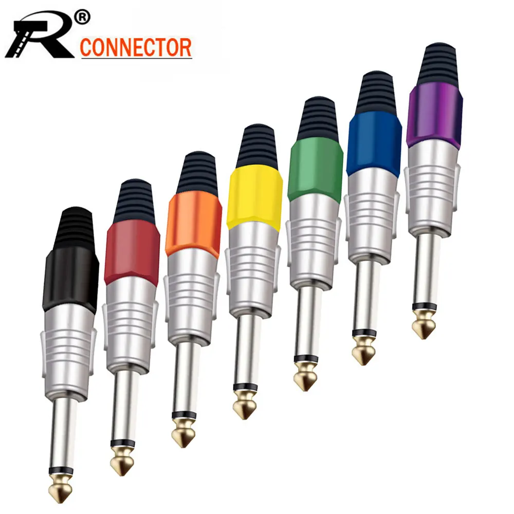 1PC 6.35MM Jack Mono Plug Microphone Mic Guitar Cable Wire Connector 6.3MM Sophomore Core 2 Pole 1/4 Inch Audio Plug Adapter