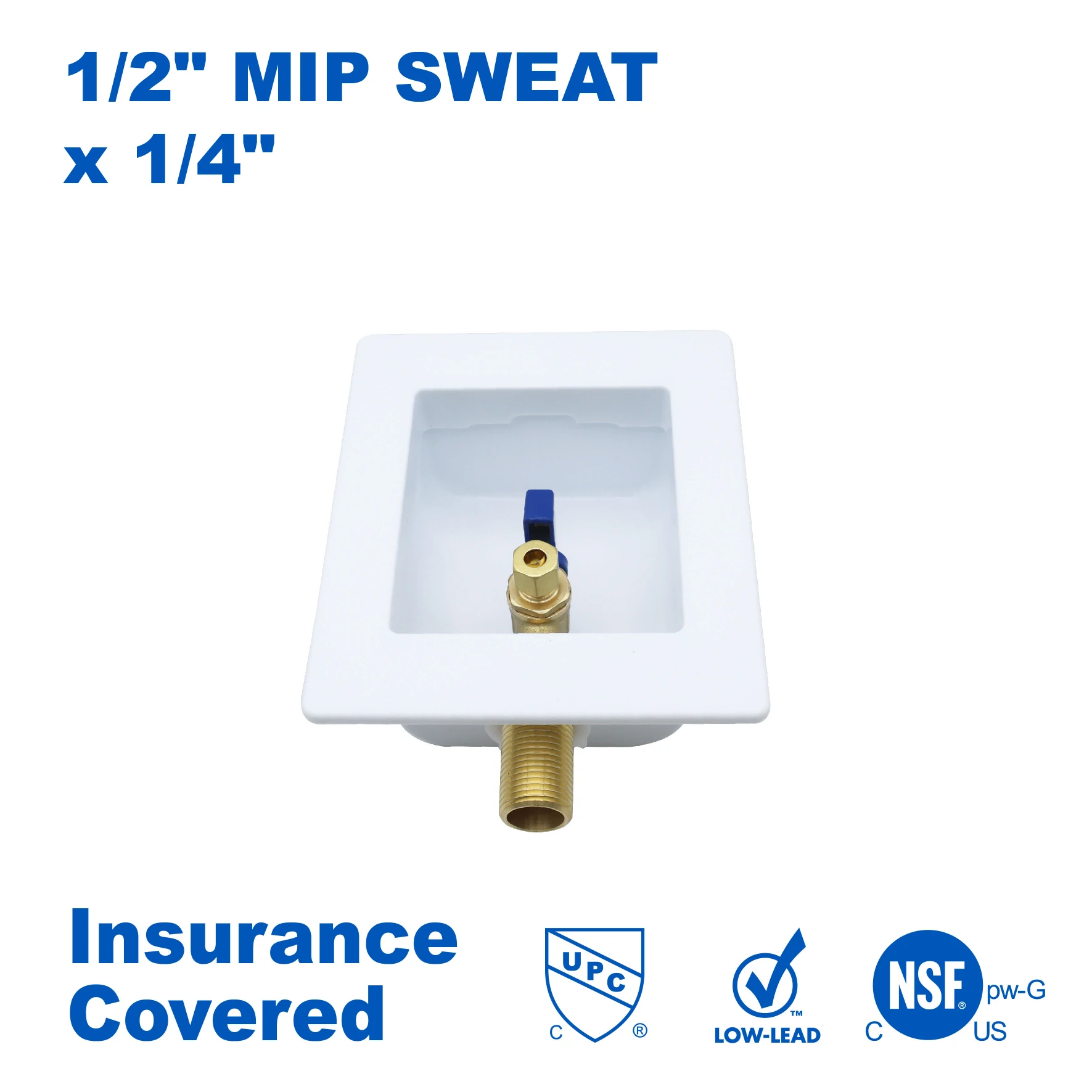 

KING SMART Ice Maker Outlet Box;1/2" MIP Sweat 1/4" Comp. OD outlet, 1/4 Turn; 1 Pcs/Case; 81203