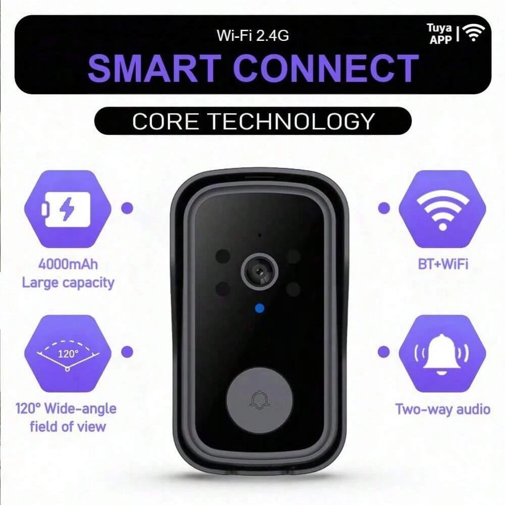 Tuya Smart Wireless Doorbell High quality Doorbell 4000mAh Long-Lasting Battery 2.4GWi-Fi Enabled Offices Apartments