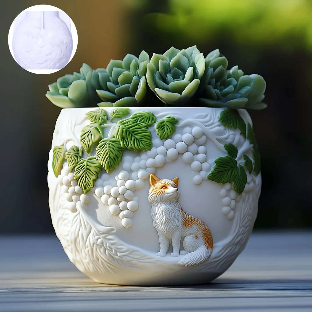 Grapeframefoxreliefsucculentplantflowerpotresinsiliconemoldgrapevinefoxreliefstorageboxgypsummoldcraftsmolds-AliExpress15