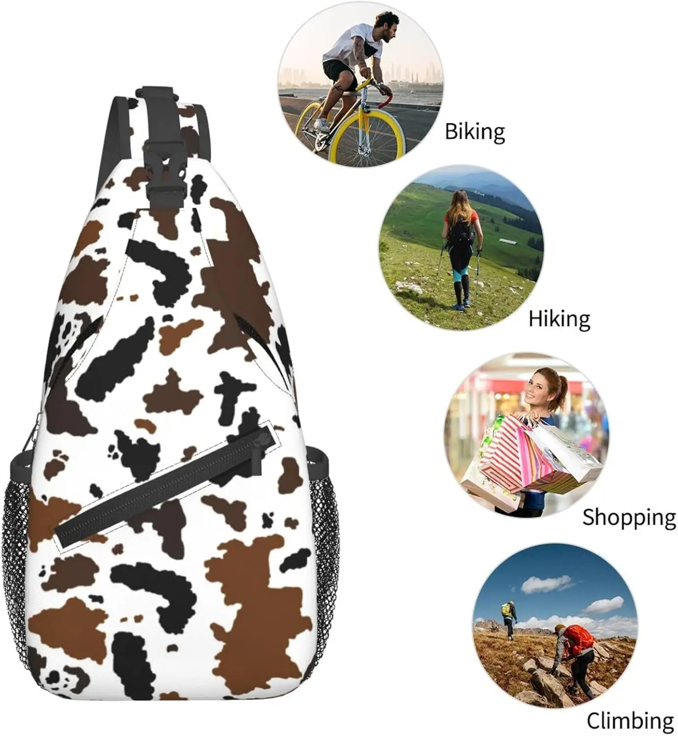 Cow Print Sling Bag for Women Crossbody Bag Cute Animal Skin Texture