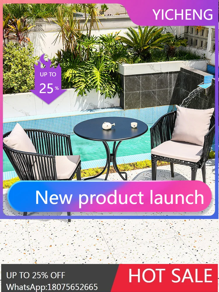 

LYY Outdoor Balcony Outdoor Courtyard Garden Villa Outdoor Terrace Rattan Glass Aluminum Alloy Table and Chair