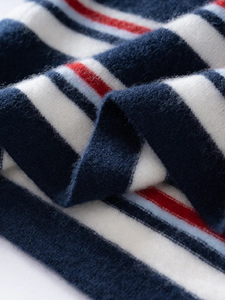 جديد الخريف الشتاء المرأة 100% سترة الكشمير المعنقة مخطط س الرقبة طويلة الأكمام البلوز الكشمير تريكو لينة ملابس غير رسمية نمط