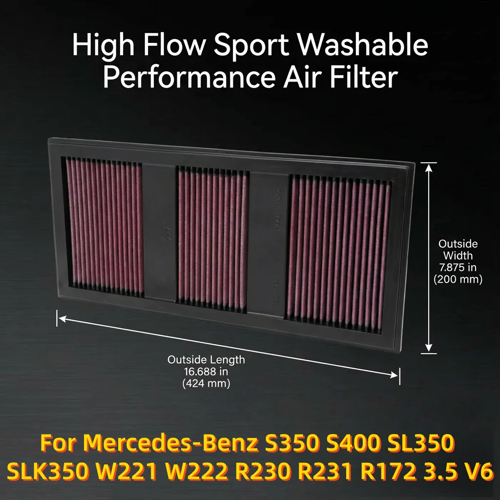 

Спортивный моющийся воздушный фильтр высокой производительности для Mercedes-Benz S350 S400 SL350 SLK350 W221 W222 R230 R231 R172 3.5 V6, 33-2985
