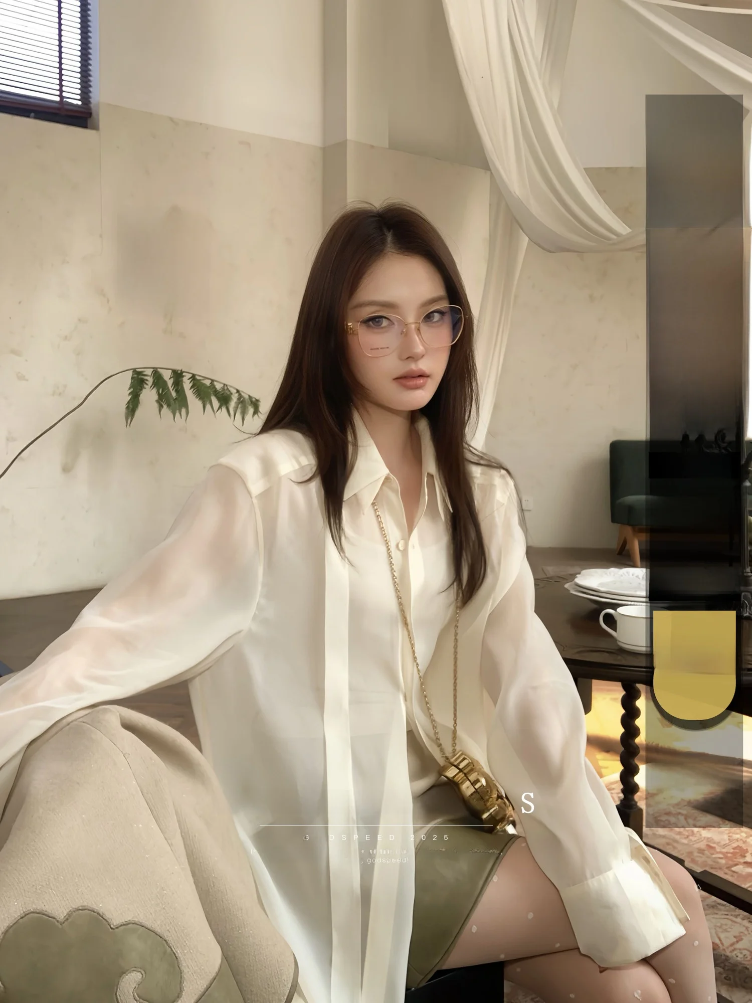 

Женская повседневная свободная блузка KAS с двойным воротником и плиссировкой, весна-осень, цветной вариант