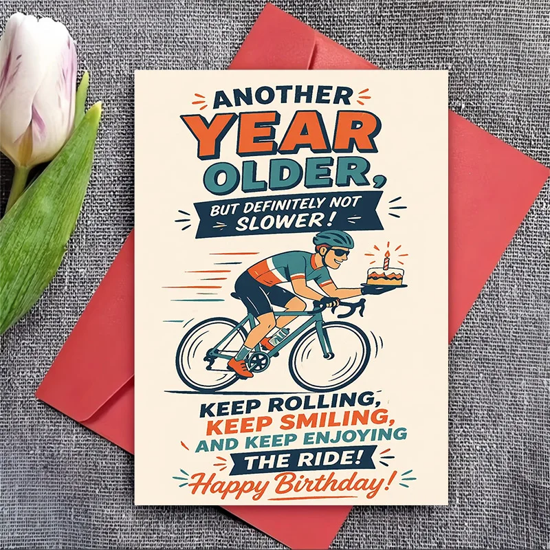 One Envelope and One Greeting CardHappy Birthday Cycling Card for Him Funny Vintage Bicycle Birthday Greeting Card Greeting Card