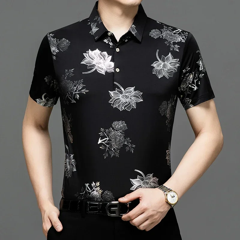 

Summer Business Solid Color Short Sleeved T-shirt for Men's Jacquard Casual Short Sleeves