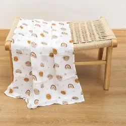 HappyFlute Baby Muslin Swaddle Bamboo Cotton Soft Rainbow Printing Baby Blanket For Kids Wrap Sleepsack Bath Towel 120*110cm