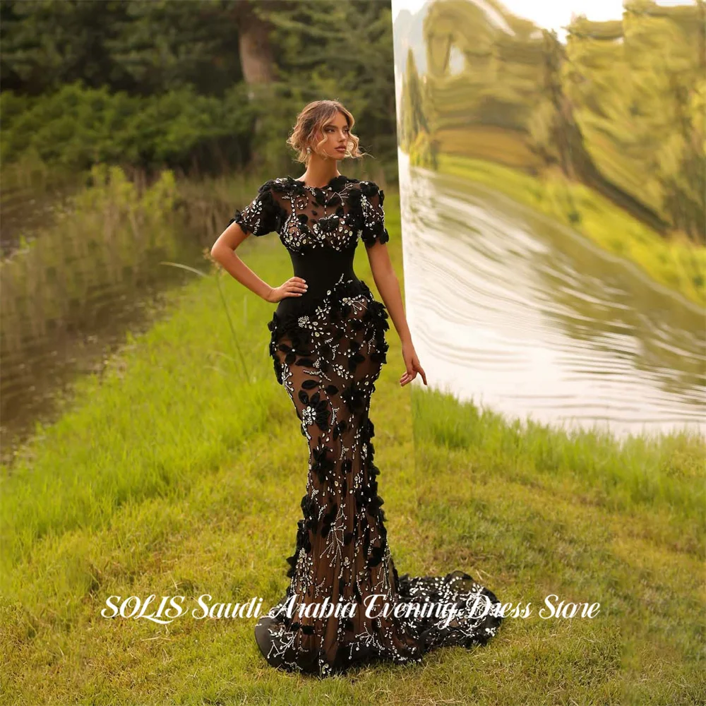 

SOLIS Black Evening Dress Off the Shoulder Prom Dresses Full Beaded Bodice Party Formal Gown robe de bal for Woman Customized