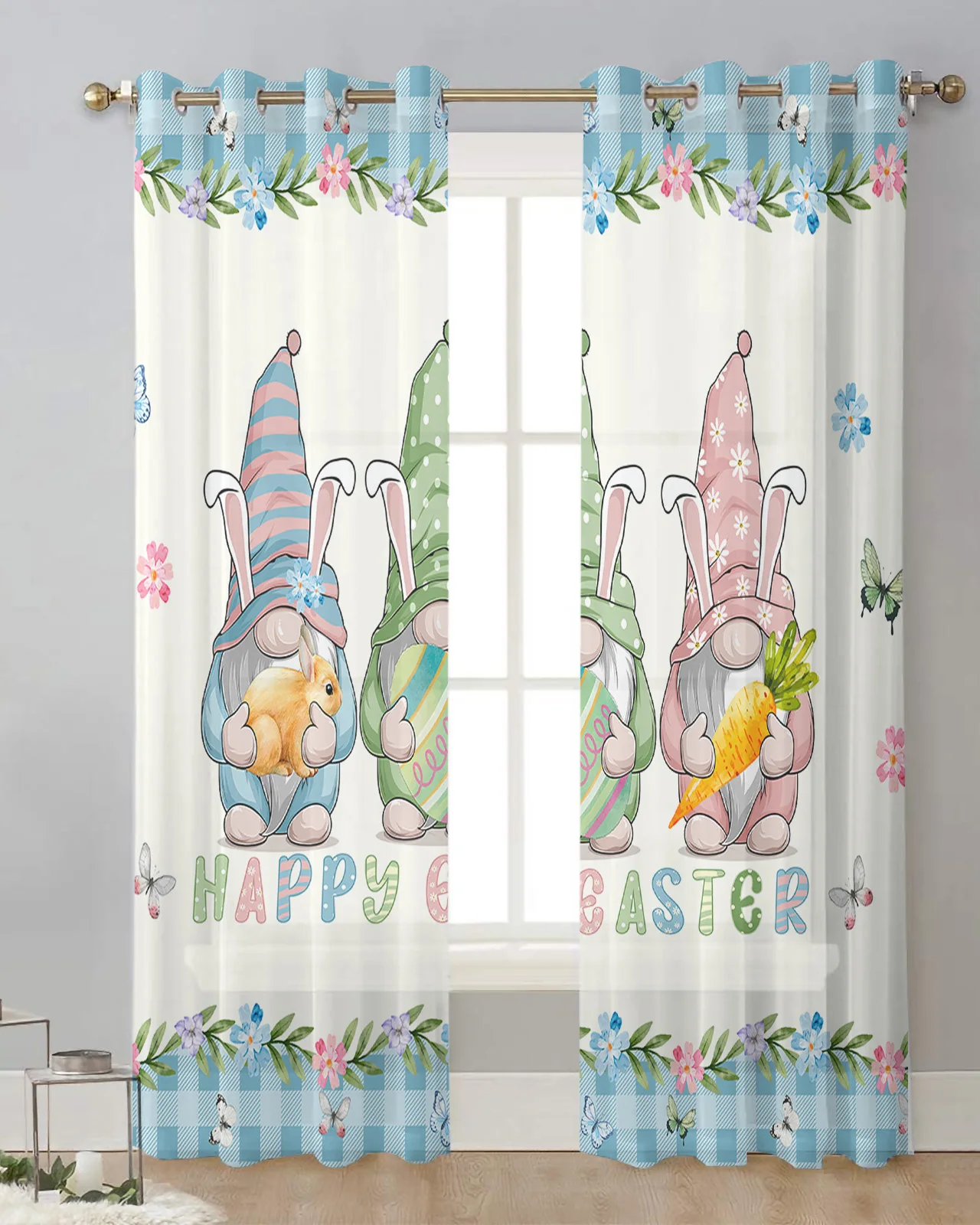 

Easter Bunny Dwarf Egg Flower Sheer Curtains for Living Room Window Curtains for Kitchen Modern Tulle Voile Curtains