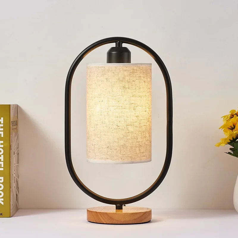 1Pc  Simple Bedroom Bedside Desk Lamp Home Wooden Base LED Reading Night Light EU Plug (Not include Bulb))